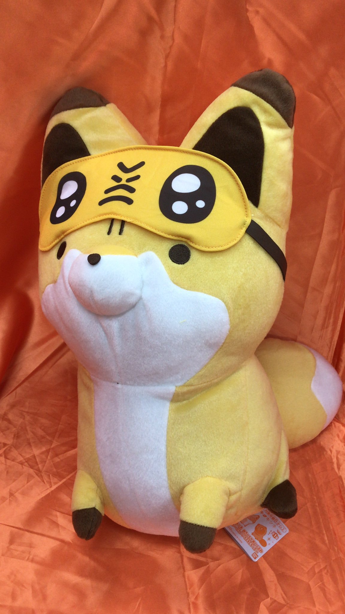 タヌキとキツネ　めちゃでかぬいぐるみ　キツネ　〜かわいいタヌキとキツネ〜　が入荷しました。うるうる瞳のアイマスクをつけたキツネの大きなぬいぐ... [ワンダーシティ札幌 プラボ札幌西町店【Twitter】]