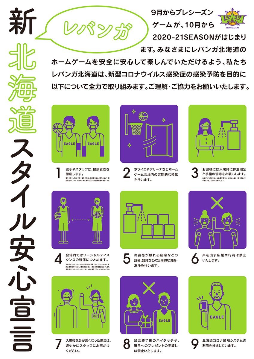 本日16:05 TIP OFF!!🏀🔥今シーズンは新型コロナウイルス感染症の感染予防と感染拡大防止のために、昨季とは一部ルールに変更がご... [レバンガ北海道【Twitter】]