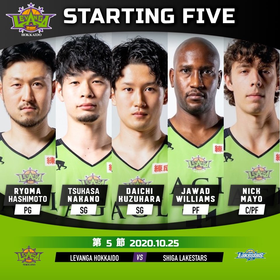 【Today's Starting5】#Bリーグ 2020-21 SEASON Vol.92020.10.25. SUN#レバンガ北海道 v... [レバンガ北海道【Twitter】]
