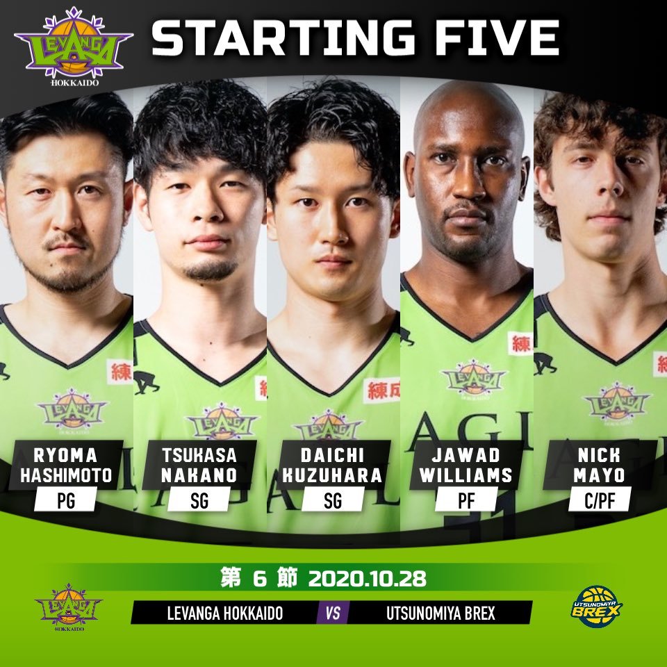 【Today's Starting5】#Bリーグ 2020-21 SEASON Vol.102020.10.28. WED宇都宮ブレックス ... [レバンガ北海道【Twitter】]