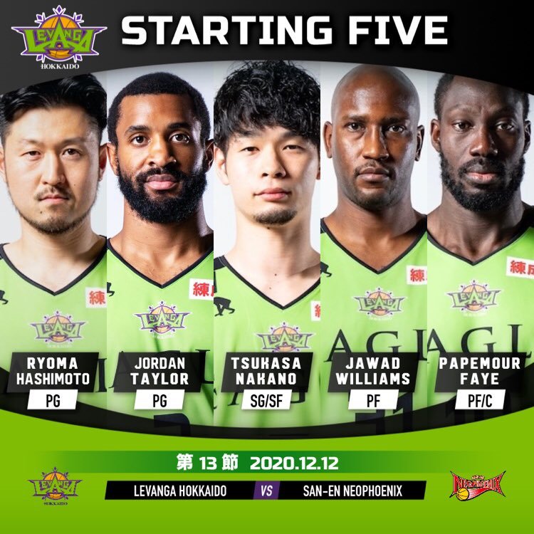 【Today's Starting5】0 #橋本竜馬2 #ジョーダン・テイラー7 #中野司10 #ファイパプ月瑠31 #ジャワッド・ウィリア... [レバンガ北海道【Twitter】]
