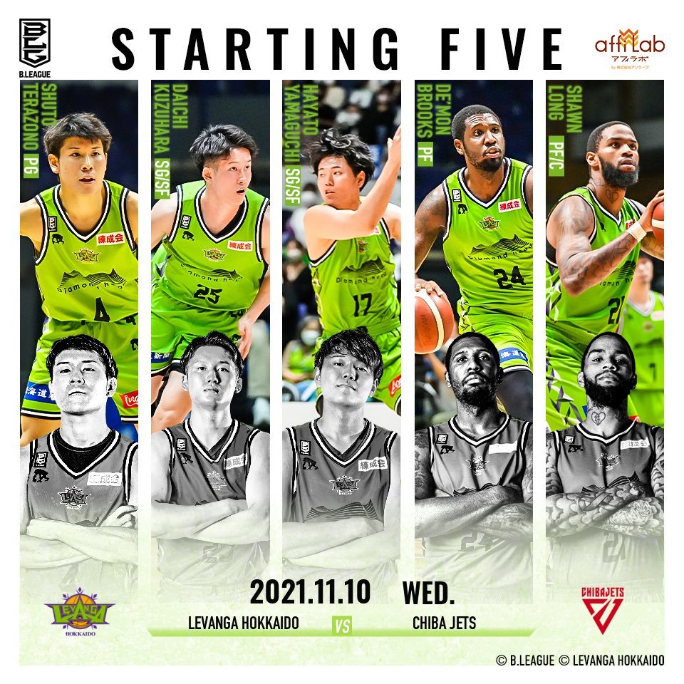【Today's Starting5】B.LEAGUE 2021-22 SEASON 第7節2021.11.10. WED.vs 千葉ジェッ... [レバンガ北海道【Twitter】]