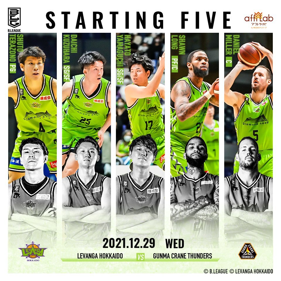 【Today's Starting5】B.LEAGUE 2021-22 SEASON 第14節2021.12.29. WED.vs群馬クレイ... [レバンガ北海道【Twitter】]