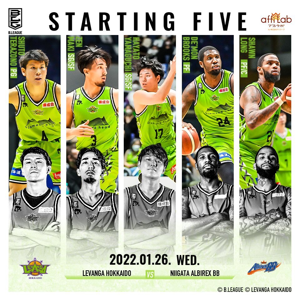【Today's Starting5】B.LEAGUE 2021-22 SEASON 第18節2022.1.26. WED.vs新潟アルビレ... [レバンガ北海道【Twitter】]