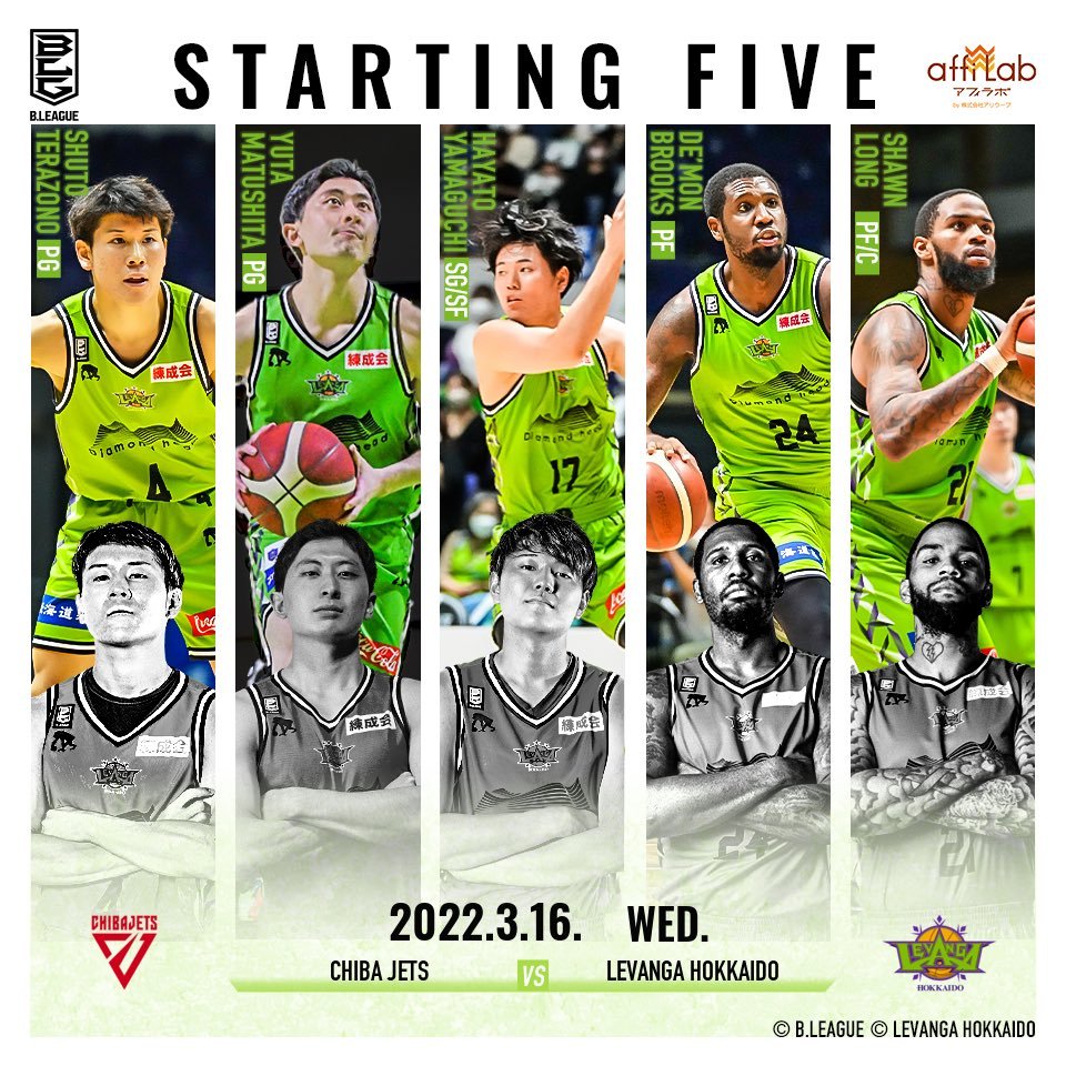 【Today's Starting5】B.LEAGUE 2021-22 SEASON 第24節2022.3.16. WED.vs.千葉ジェッ... [レバンガ北海道【Twitter】]