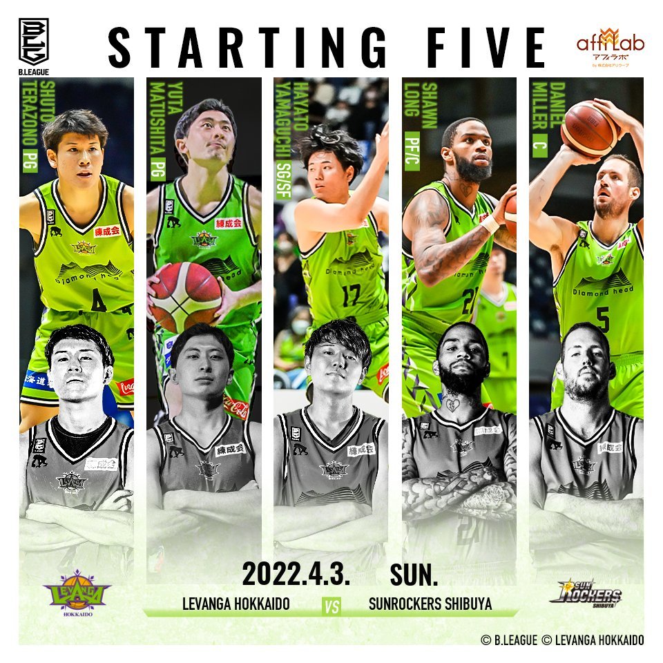 【Today's Starting5】B.LEAGUE 2021-22 SEASON 第28節2022.4.3. SUN.vs.サンロッカー... [レバンガ北海道【Twitter】]