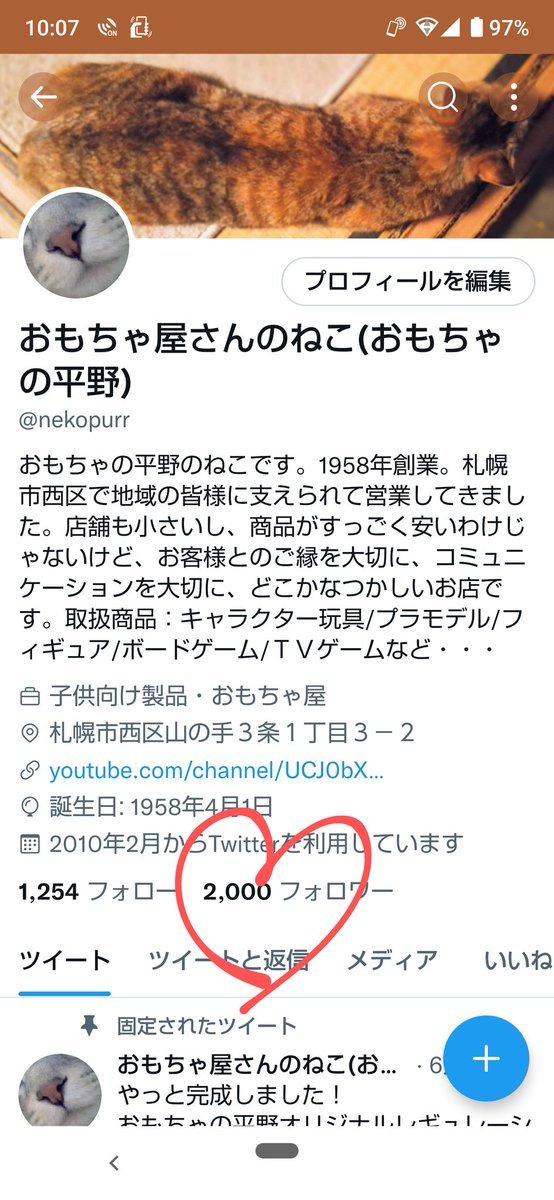 フォロワーさん2000人になりました🎉🎉🎉ありがとうございますm(_ _)mせっかく「ねこ」の名前ですので2並びになるのが次の目標です... [おもちゃの平野【Twitter】]
