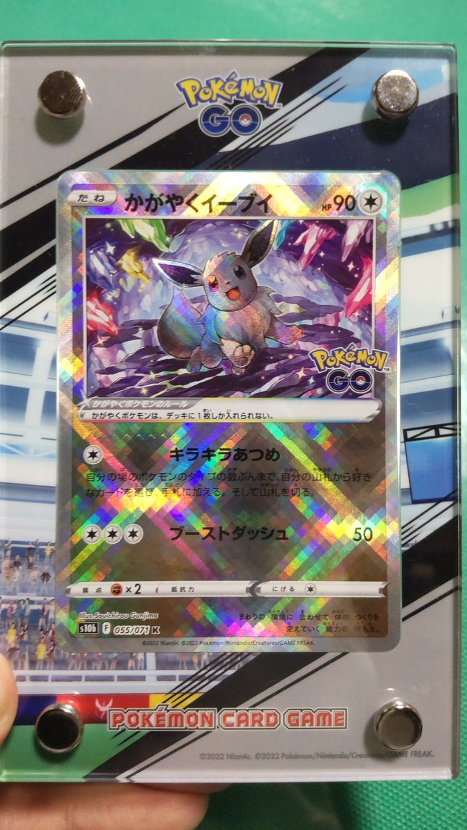 かがやくイーブイはたくさん当たったのでケースで飾ります!可愛いなぁ。（笑） [おもちゃの平野【Twitter】]