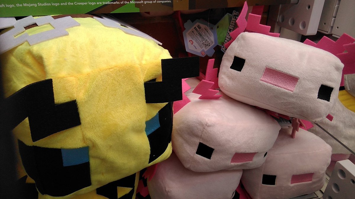 マインクラフトBIGぬいぐるみ ～ウーパールーパー・ミツバチ～入荷致しました。#マイクラ　#ウーパールーパー　#ミツバチ　#ぬいぐ... [ワンダーシティ札幌 プラボ札幌西町店【Twitter】]