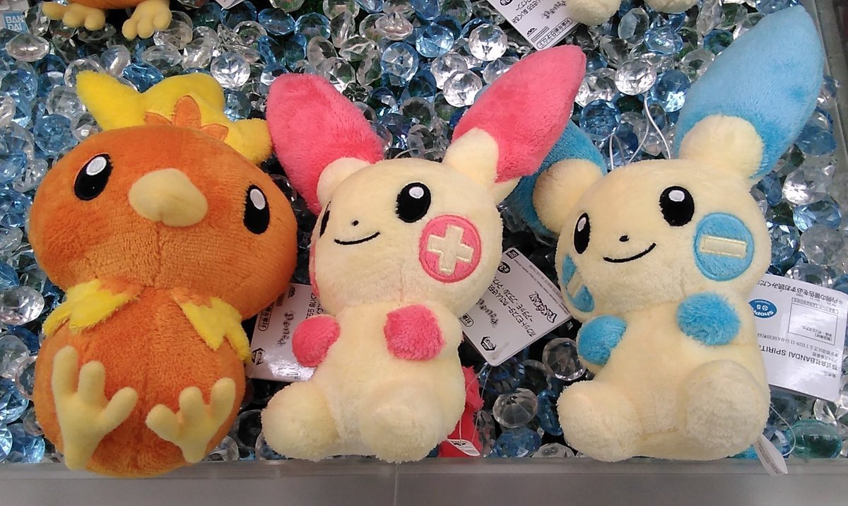 ポケットモンスターのぬいぐるみが入荷しました#ポケモン #アチャモ #プラスル #マイナン [ワンダーシティ札幌 プラボ札幌西町店【Twitter】]